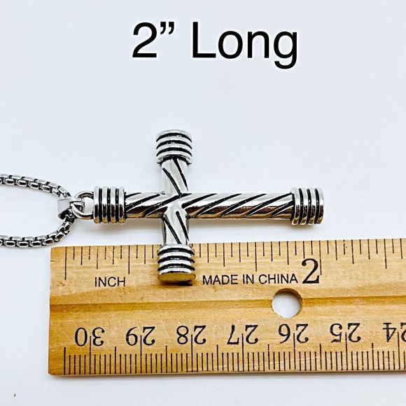 Stainless Steel Spiral Unisex 2” Cross Round Box Chain & Gift Box Included - Picture 5 of 7